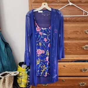 Jolie Blue Floral Dress with Sheer Overlay